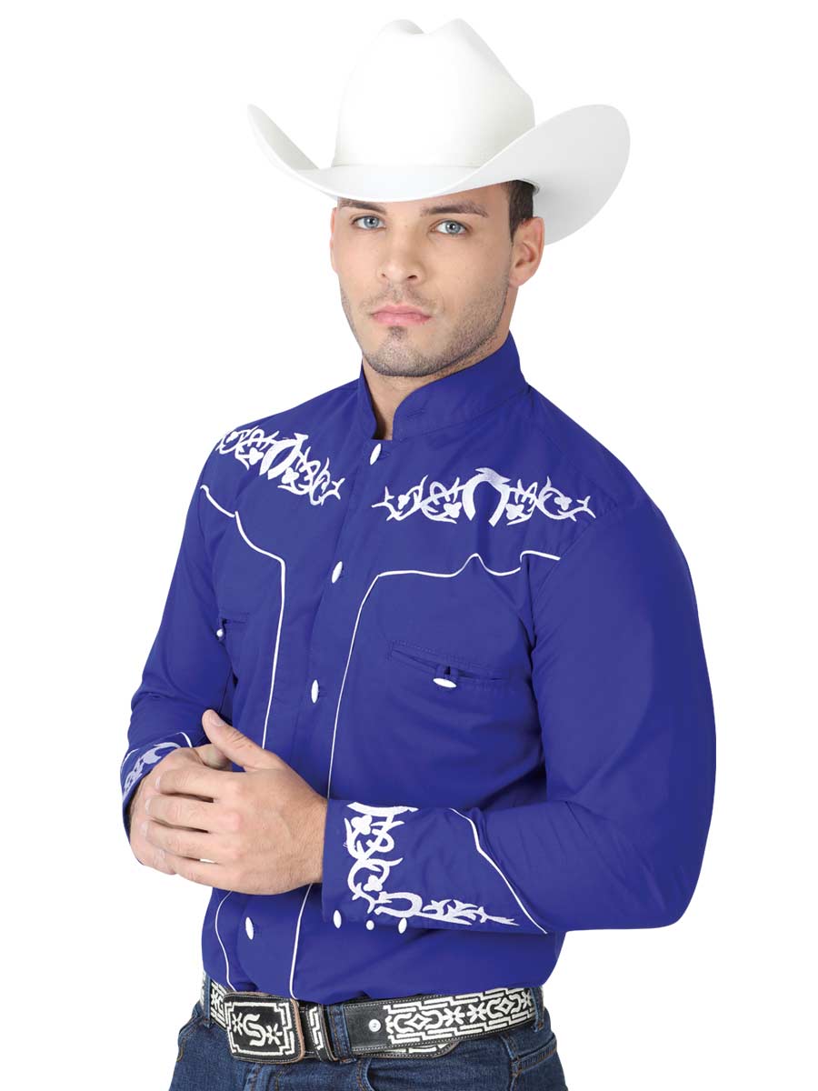 Charro Shirt w/Embroidery El General Azul Cobalto " Camisa Charra c/Bordado"