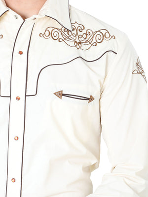 40986 Camisa Vaquera con Bordado Manga Larga Color Beige "Western Shirt Embroidery Design Long Sleeve"