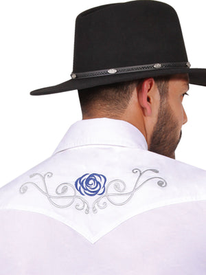 Camisa Vaquera con Bordado Manga Larga Color Blanco "Western Shirt Embroidery Design Long Sleeve"