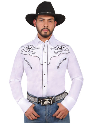 Camisa Vaquera con Bordado Manga Larga Color Blanca "Western Shirt Embroidery Design Long Sleeve"
