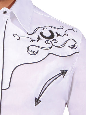 Camisa Vaquera con Bordado Manga Larga Color Blanca "Western Shirt Embroidery Design Long Sleeve"