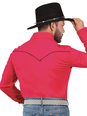 Camisa Vaquera con Bordado Manga Larga Color Roja "Western Shirt Embroidery Design Long Sleeve"