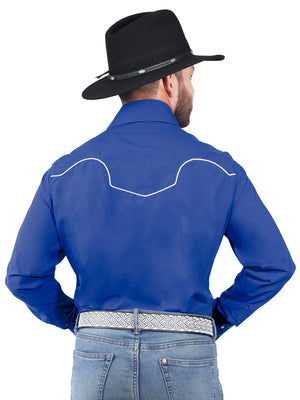Camisa Vaquera con Bordado Manga Larga Color Azul "Western Shirt Embroidery Design Long Sleeve"