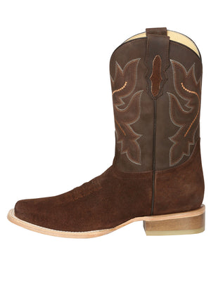 Men's Rodeo Boot's Leather Nobuck Brown Square Toe / "Bota Rodeo Piel Gamusa"
