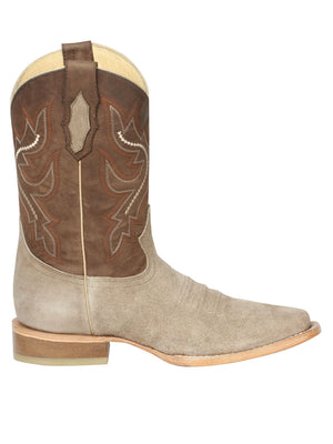 Men's Rodeo Boot's Leather Nobuck Beige Square Toe / "Bota Rodeo Piel Gamusa"
