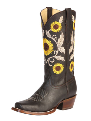 Leather Nobuck Sunflower Brown Rodeo Boots  / "Bota Vaquera Para Dama de Girasol Nobuck Cafe"