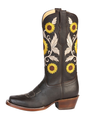 Leather Nobuck Sunflower Brown Rodeo Boots  / "Bota Vaquera Para Dama de Girasol Nobuck Cafe"