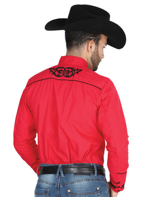 Camisa Charra con Bordado Color Rojo "Charro w/Embroidery Shirt El General Red"