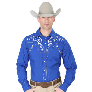Camisa Vaquera Bordada Color Azul  "Western Embroidery Design Blue Shirt"