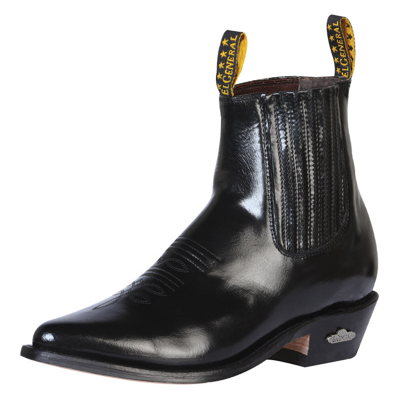 Men's Western Ankle Boot Leather Chamaleon Black" - "Botín Para Caballero Cameleon Negro"