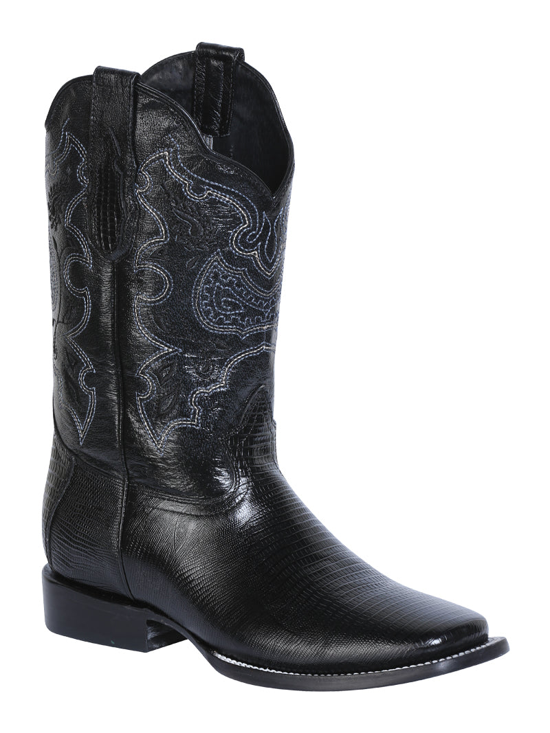 Men's Rodeo Boot's Print Lizard Black Square Toe / "Bota Rodeo Grabado Piel"