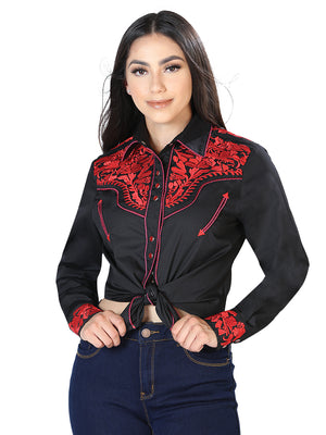 Women's Long Sleeve Western Shirt El Señor de los Cielos Negro/Rojo