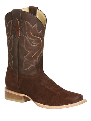 Men's Rodeo Boot's Leather Nobuck Brown Square Toe / "Bota Rodeo Piel Gamusa"