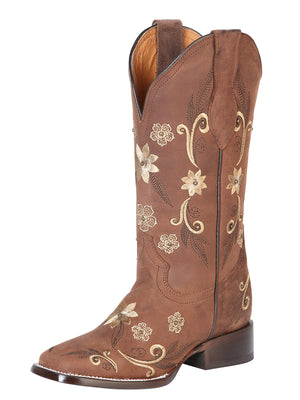 Women's Leather Crazy Brown  Boots Square Toe Western Boot JAR BOOT'S 3357 Crazy Brown/ "Bota Rodeo Para Dama"