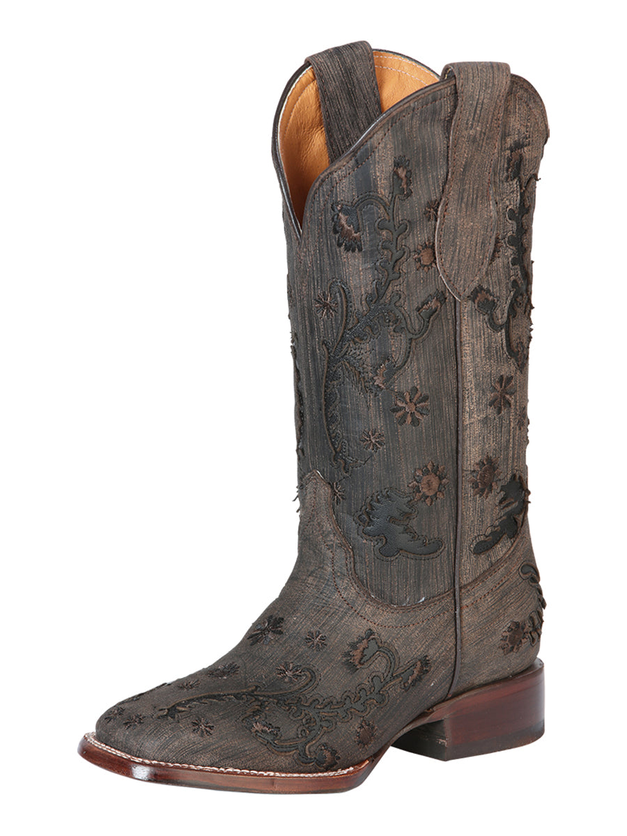 Women's Leather Brown Boots Square Toe Western Boot JAR BOOT'S 3348 Force Choco/ "Bota Rodeo Para Dama"