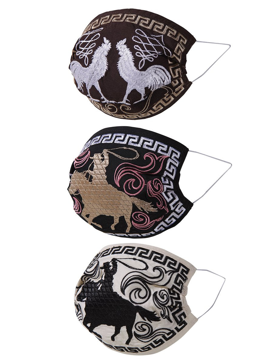 Paquete de 3 Cubrebocas Bordados - Embroidered 3 Pack Face Mask
